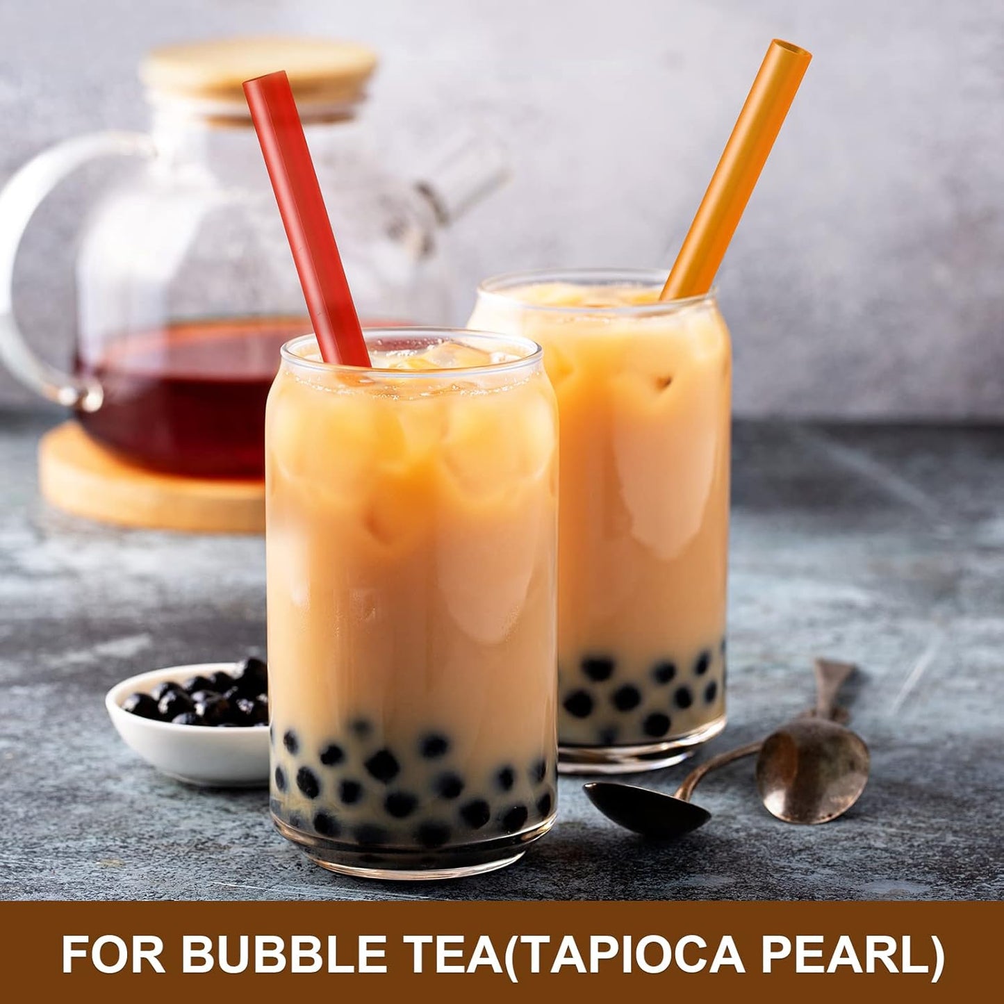 [Angled Tips] 8 Pcs Reusable Jumbo Wide Boba Straws & Smoothie Straws, Multi Colors Reusable Straw, BPA FREE Food-Grade Tritan Plastic Straw for Bubble Tea(Tapioca Boba Pearls) Milkshakes w/ 2 Brushes