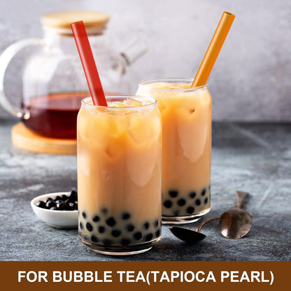 [Angled Tips] 8 Pcs Reusable Jumbo Wide Boba Straws & Smoothie Straws, Multi Colors Reusable Straw, BPA FREE Food-Grade Tritan Plastic Straw for Bubble Tea(Tapioca Boba Pearls) Milkshakes w/ 2 Brushes