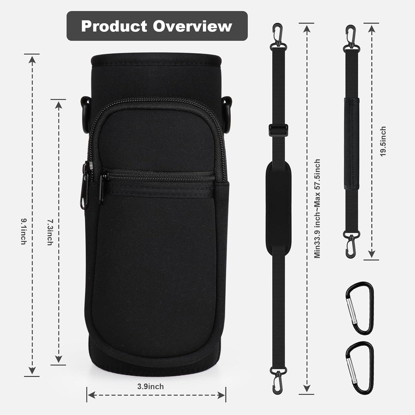 Water Bottle Holder with Strap, Water Bottle Carrier Bag with Phone Pocket, Shoulder Hand Strap Insulated Neoprene 32/40 oz Water Bottle Sleeve for Walking Hiking Camping Gym