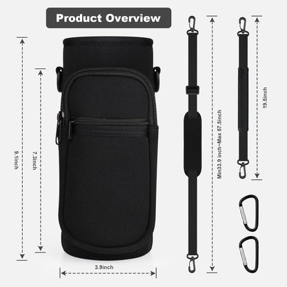 Water Bottle Holder with Strap, Water Bottle Carrier Bag with Phone Pocket, Shoulder Hand Strap Insulated Neoprene 32/40 oz Water Bottle Sleeve for Walking Hiking Camping Gym