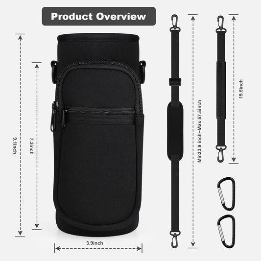 Water Bottle Holder with Strap, Water Bottle Carrier Bag with Phone Pocket, Shoulder Hand Strap Insulated Neoprene 32/40 oz Water Bottle Sleeve for Walking Hiking Camping Gym