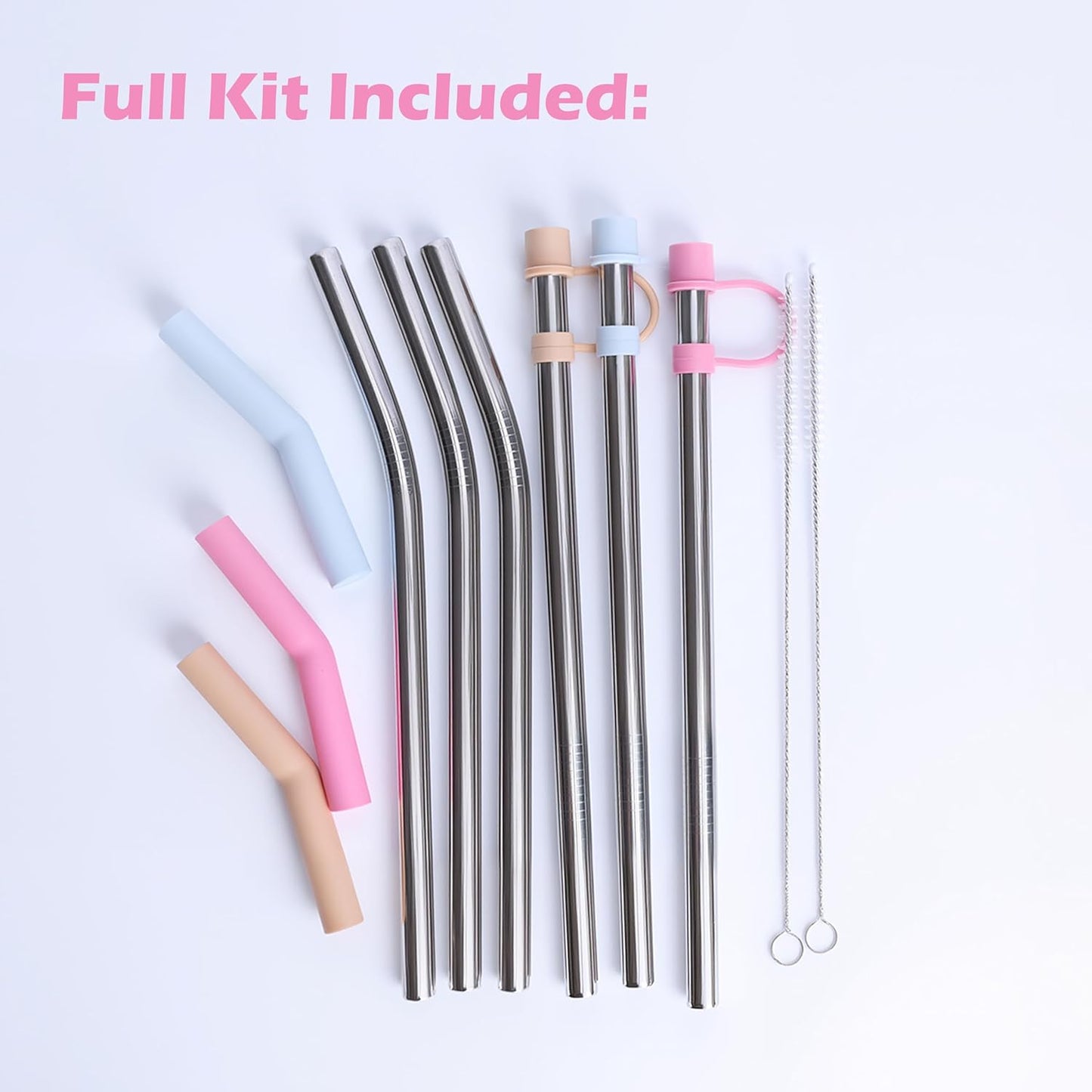 Jetstop 6 Straws with Cover for Stanley Tumbler, Reusable Stainless Steel Straws with Silicone Stoppers, Perfect for Stanley 40 oz Accessories (12 Inch 3 Straight and 3 Bent Straws Fit 40 oz)