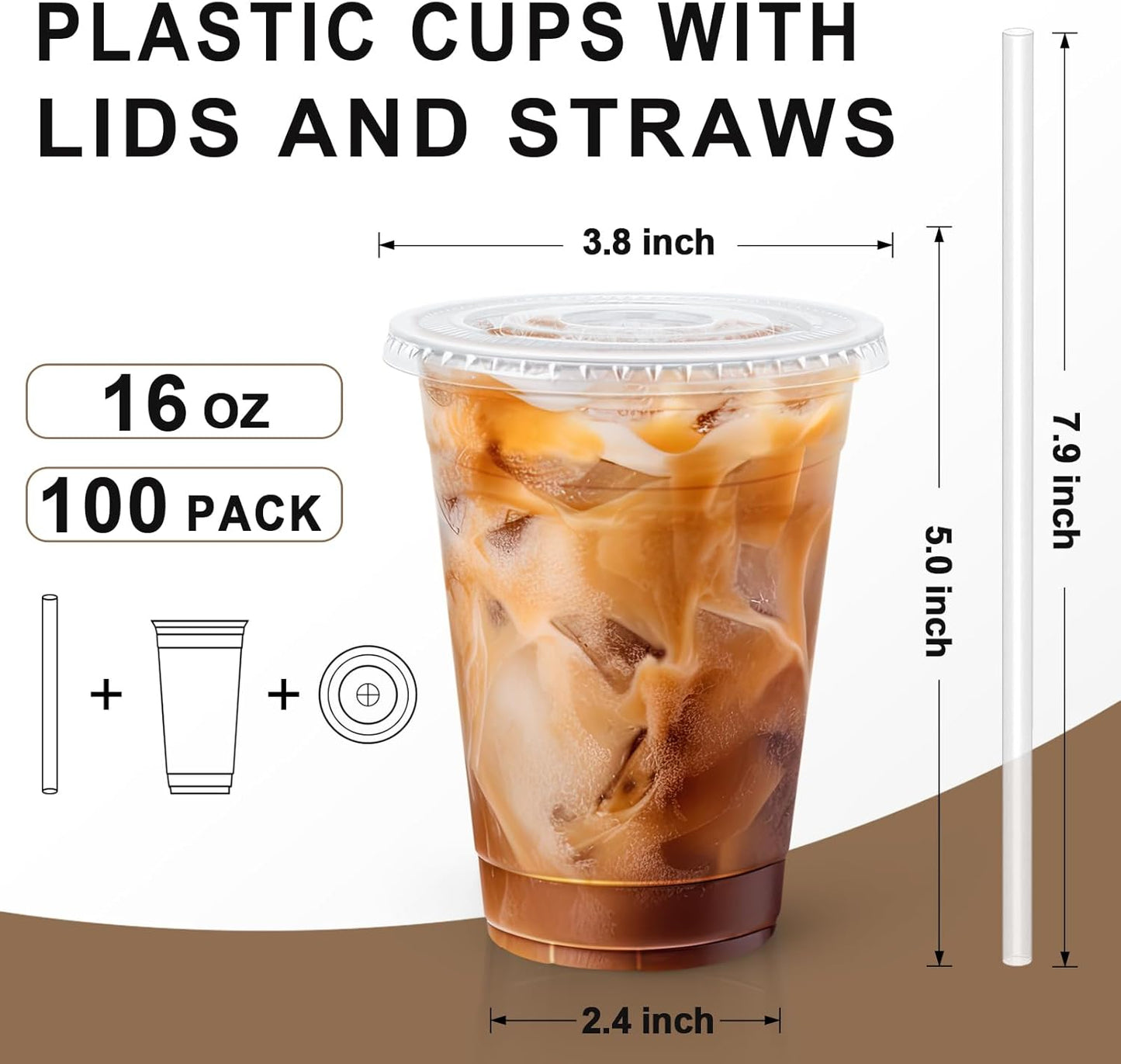 Lamosi 100 Pack 20 oz Clear Plastic Cups with Lids and Straws, Disposable Iced Coffee Cups with Lids for To-Go Cold Drinks, Smoothies and Slushie