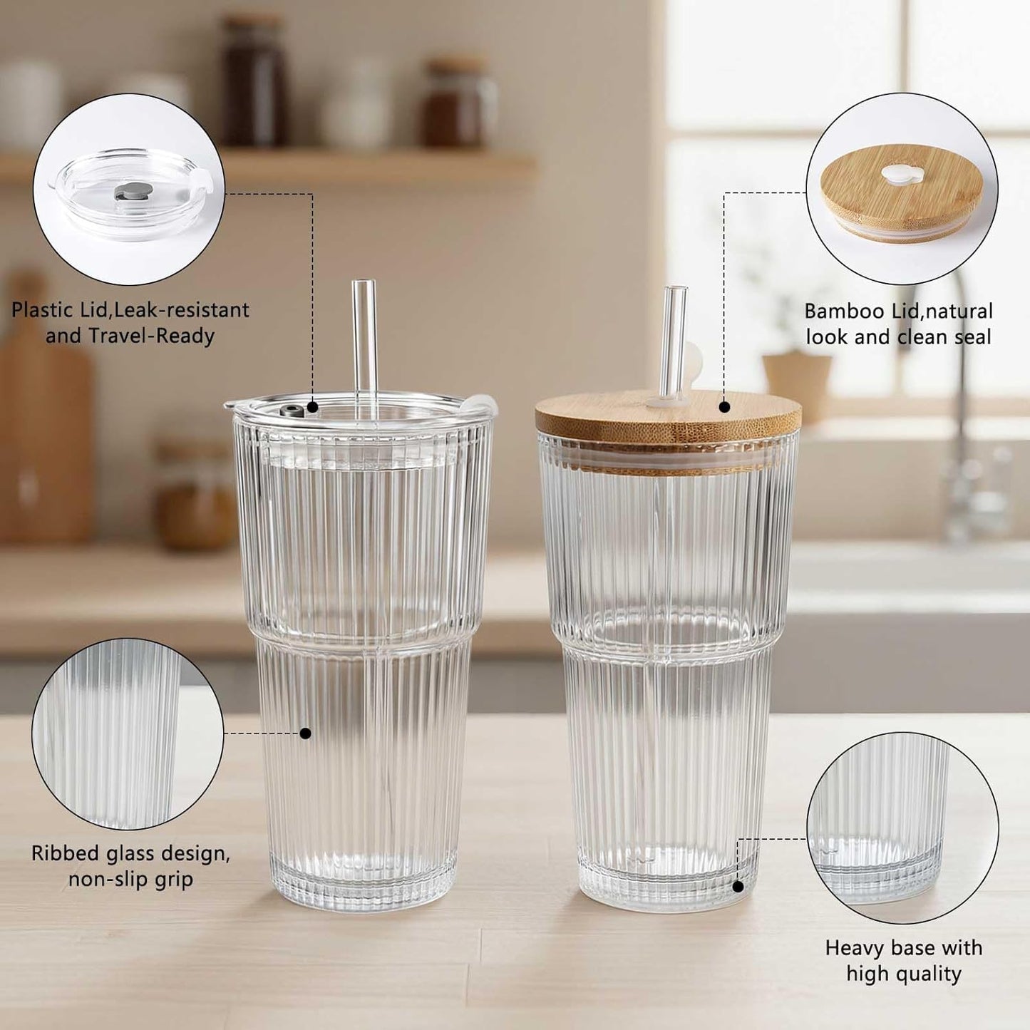 Ruckae 16oz 10 Pack Juice Bottles, Glass Bottles with Lids, Smoothie Cup Lids and Straws, Water Bottle Mason Jar Drinking Glasses for Juicing, Smoothies, Kombucha