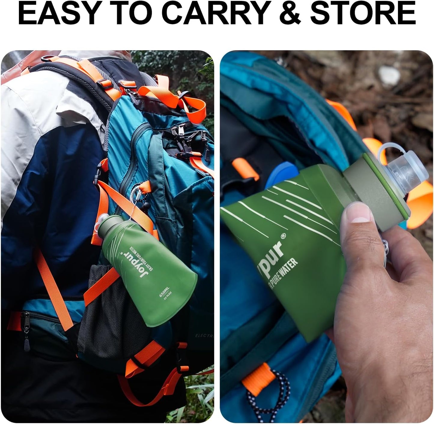 Water Filter Survival - Collapsible Water Bottle with Filter 0.01 Micron Squeeze Filtered Water Bottle 22oz for Hiking Backpacking Camping BPA-Free(White 650ml)