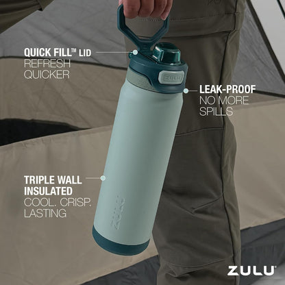 ZULU Powerfill Pro 32oz Stainless Steel Water Bottle with Quick Fill Lid, Triple Walled Vacuum Insulated Metal, Leak Proof Locking Lid, Sip and Chug, Reusable BPA Free, High Tide