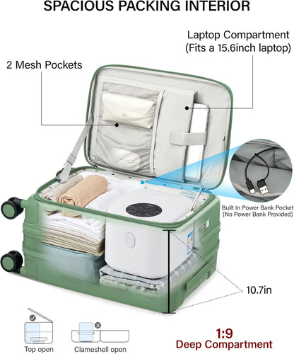 Hanke 20 Inch Expandable Carry On Luggage with Cup Holder 22x14x9 Airline Approved, Top Opening Hard Shell Suitcases with Wheels, Carry-On Travel Suitcase Trunk Luggage with Lock, Smoke White