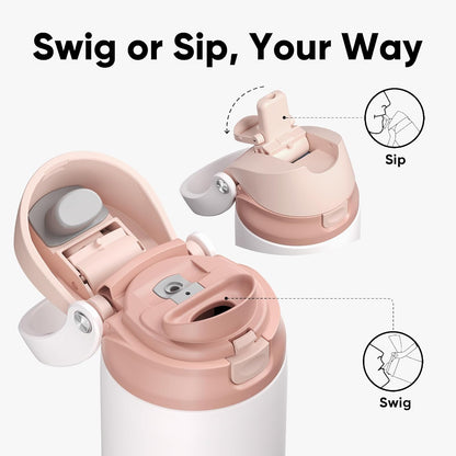 ENCOOL Leakproof Insulated Water Bottle with Straw Dual-Sip Water Bottle Bag-Safe Design for Work, Commute & Gym – Keeps Drinks Cold All Day, 24 oz, Lemonade Pink - Colors B