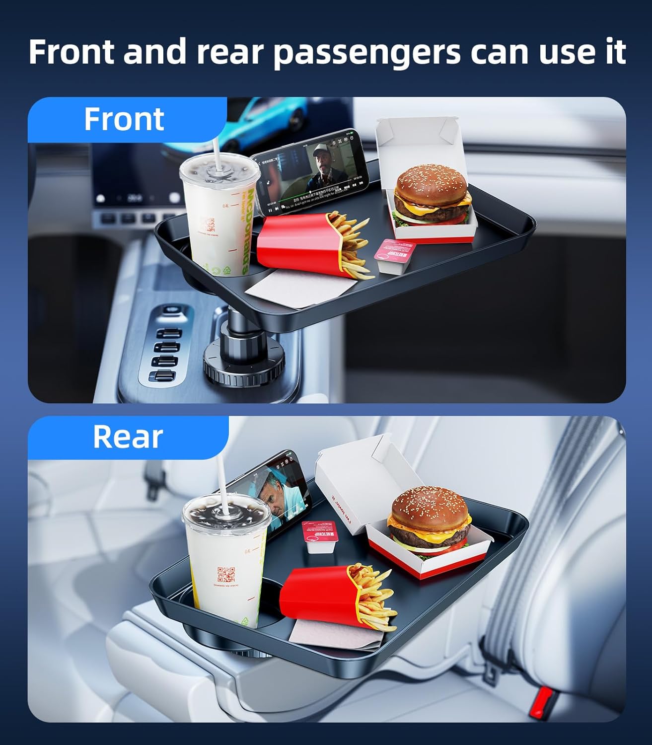 Car Cup Holder Tray, Car Food Tray Table for Car Eating Lunch, Cup Holder Expander Insert Interior, Long Road Trip Essentials Travel Patrol Accessories Drink Holder Organizer for Semi Truck Rv