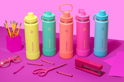 ThermoFlask Insulated Water Bottle with Spout Lid (24 oz, Lemonade Stand) - Leakproof, Stainless Steel Water Bottle for Cold & Hot Drinks, Travel & Daily Hydration