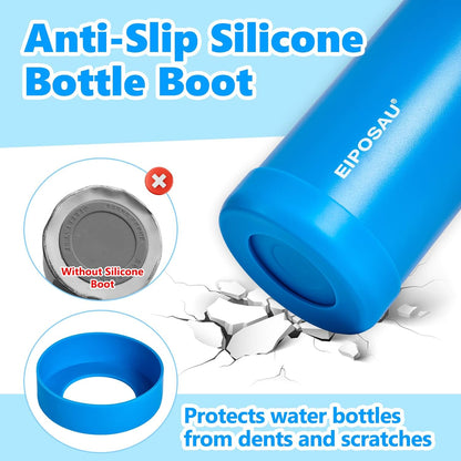 Insulated Water Bottle with Lid & Boot & Stickers, 24 oz Stainless Steel Sweat Free Bottle Keep Cold 24H, BPA-Free Sports Wide Mouth Water Bottle, BlueBlack