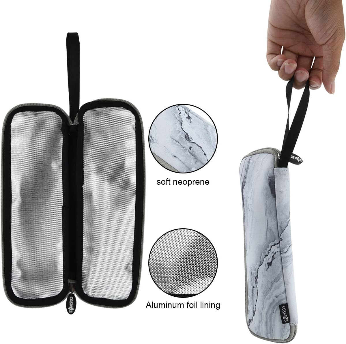 CM Reusable Portable Travel Tableware Carrying Bag Storage Case Cutlery Flatware Organziers for Straw Spoon Fork Chopsticks Utensil Holder (Fade in Blue Triangle Pattern)