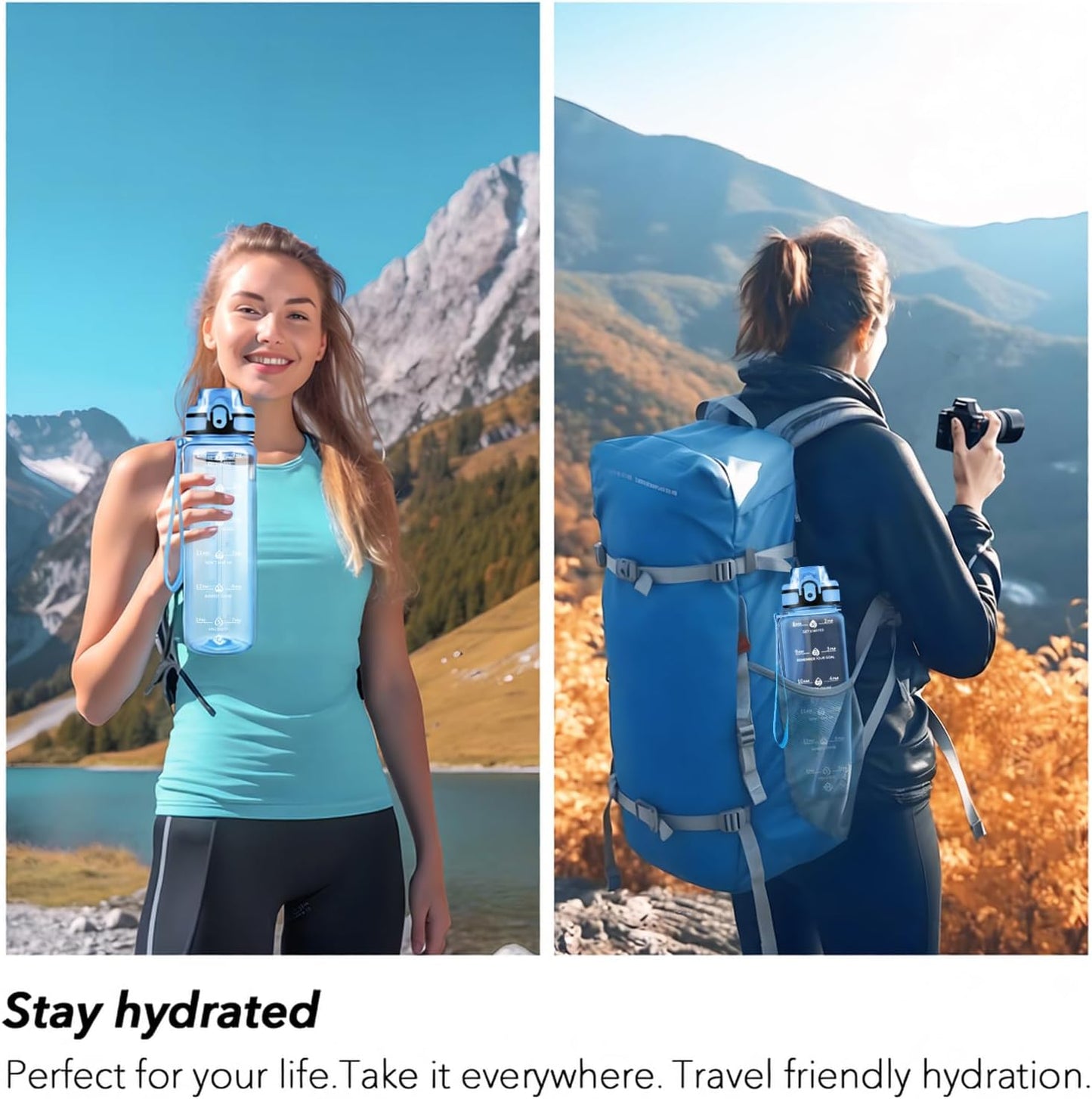 32oz Water Bottle with Time Marker, Motivational Drinking Bottle with Strap, BPA-Free Leak-Proof, Encouraging Water Bottle Time to Drink Water for Gym School Office Travel