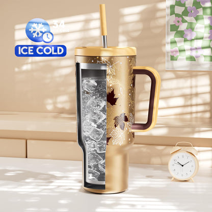 Meoky 40 oz Tumbler with Handle and Straw: Stainless Steel Insulated Tumbler with Lid and Straw - 100% Leak Proof Tumbler for Car Cup Holders - Travelers Commuters Workers, Donut