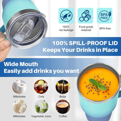 40 oz Tumbler with Handle, Insulated Tumbler with Lid and Straw, Reusable Stainless Steel Vacuum Insulated Cup, 100% Leak Proof Thermal Travel Coffee Mug Cup for Cold and Hot (Light Purple)
