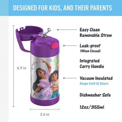 THERMOS FUNTAINER Water Bottle with Straw - 12 Ounce - Kids Stainless Steel Vacuum Insulated Water Bottle with Lid, Bluey - Colors B