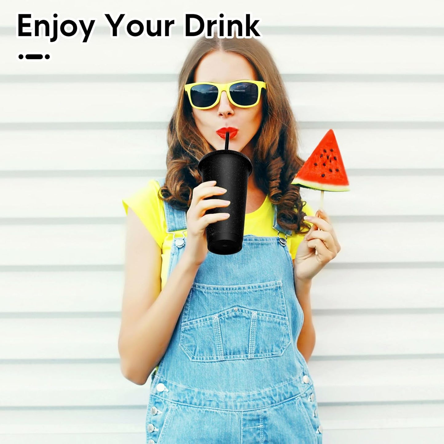 24 Pack Plastic Tumblers with Lids and Straw, Reusable Cups with Lids and Straws Colorful Cups for Cold Drink Iced Coffee, Plastic Tumbler Bulk for Party Birthday Gifts (24 oz, Stylish Colors)