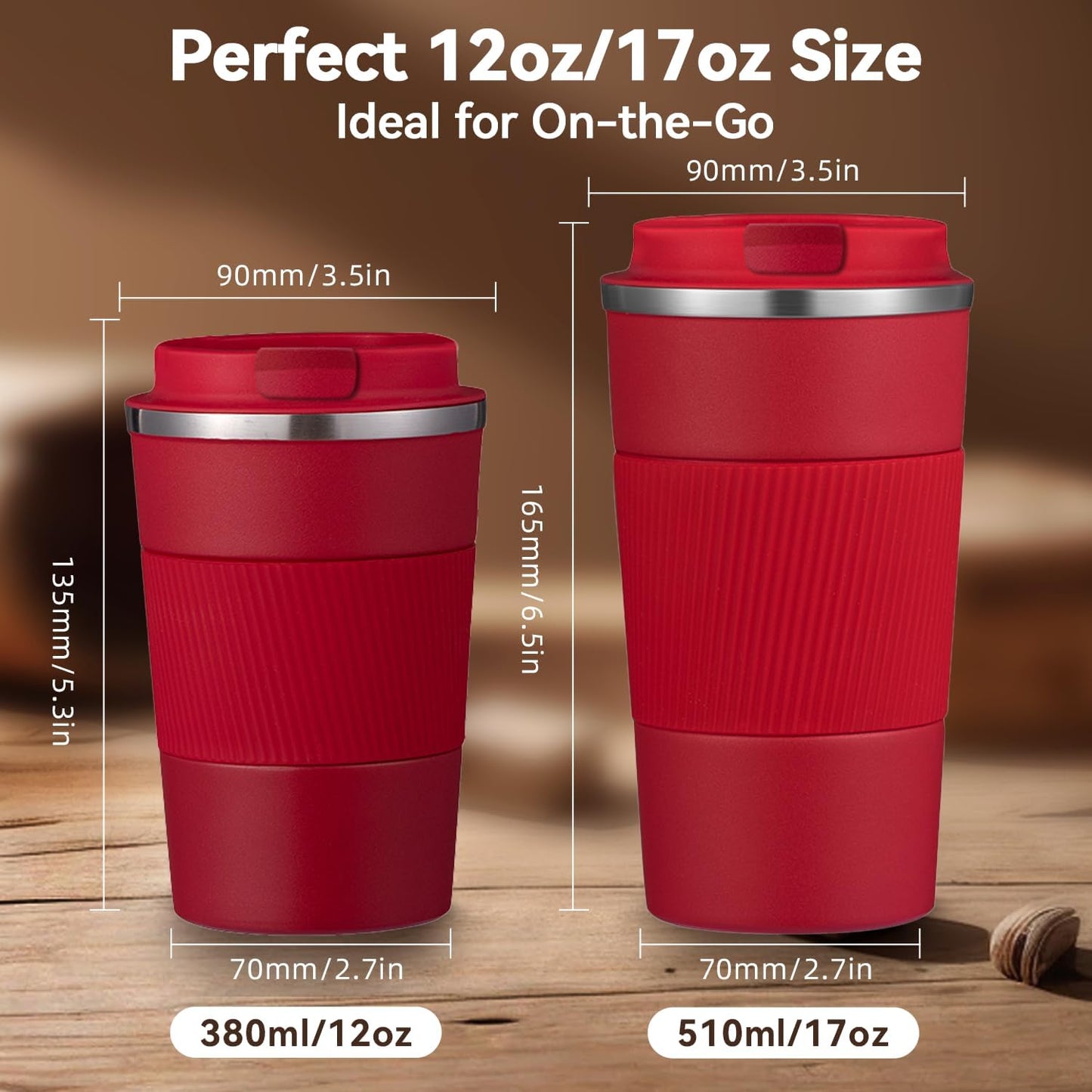 12OZ Travel Coffee Mug Insulated Coffee Cup with Spill Leak Proof Lid, Portable Stainless Steel Tumbler Reusable Hot and Cold Water Mug for Car, Daily, Camping- Blue