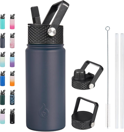 BJPKPK Insulated Water Bottles with Straw Lid, 40oz Stainless Steel Water Bottles with 3 Lids, BPA Free Leakproof Thermo, Tumblers, Cups for Sports, Gym- Midnight - Colors A