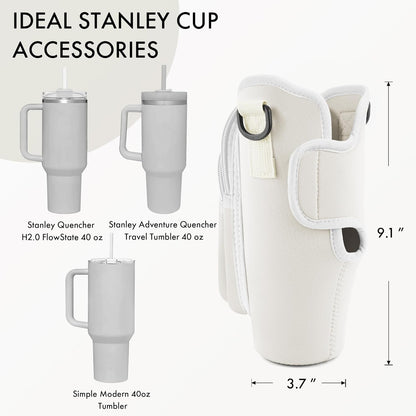 JEBEALUO Water Bottle Carrier Bag with Phone Pocket for Stanley Cup 40/30 oz, Water Bottle Holder with Adjustable Strap& Straw Cover, Stanley Cup Accessories