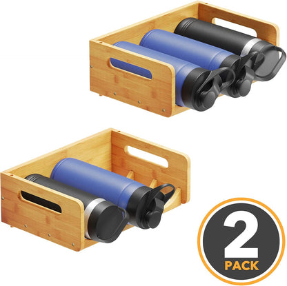 SpaceAid Bamboo Water Bottle Organizer with Labels for Kitchen and Pantry, Storage Rack for Cabinets, Home Cup and Wine Bottle Holder Shelf Organizers, 2 Pack 3-Slot, Hold 6 Bottles