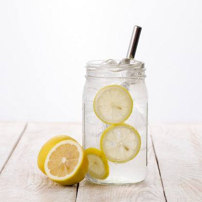 Reusable Wide Mouth Smoothie Boba Tea Cups Bubble Tea Cups with Lids and Silver Straws Mason Jars Glass Cups (2-pack, 32 oz mason jars)