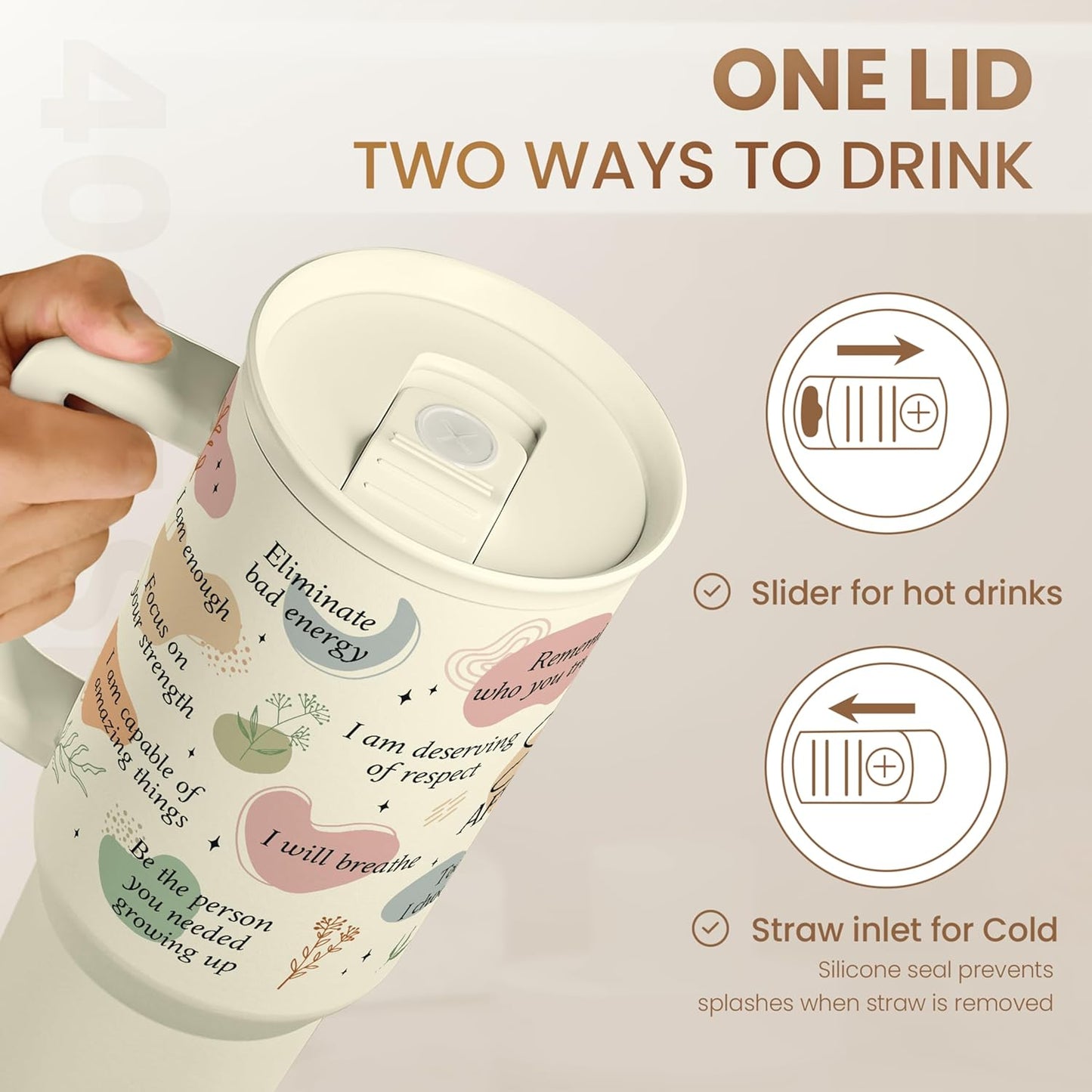 Floral Tumbler with Handle 40oz, Stainless Steel Insulated Tumblers Coffee Travel Mug Cup with Straw, Flower Coffee Cup Gifts for Women Girls, Gift for Her on Christmas Birthday Mothers Day