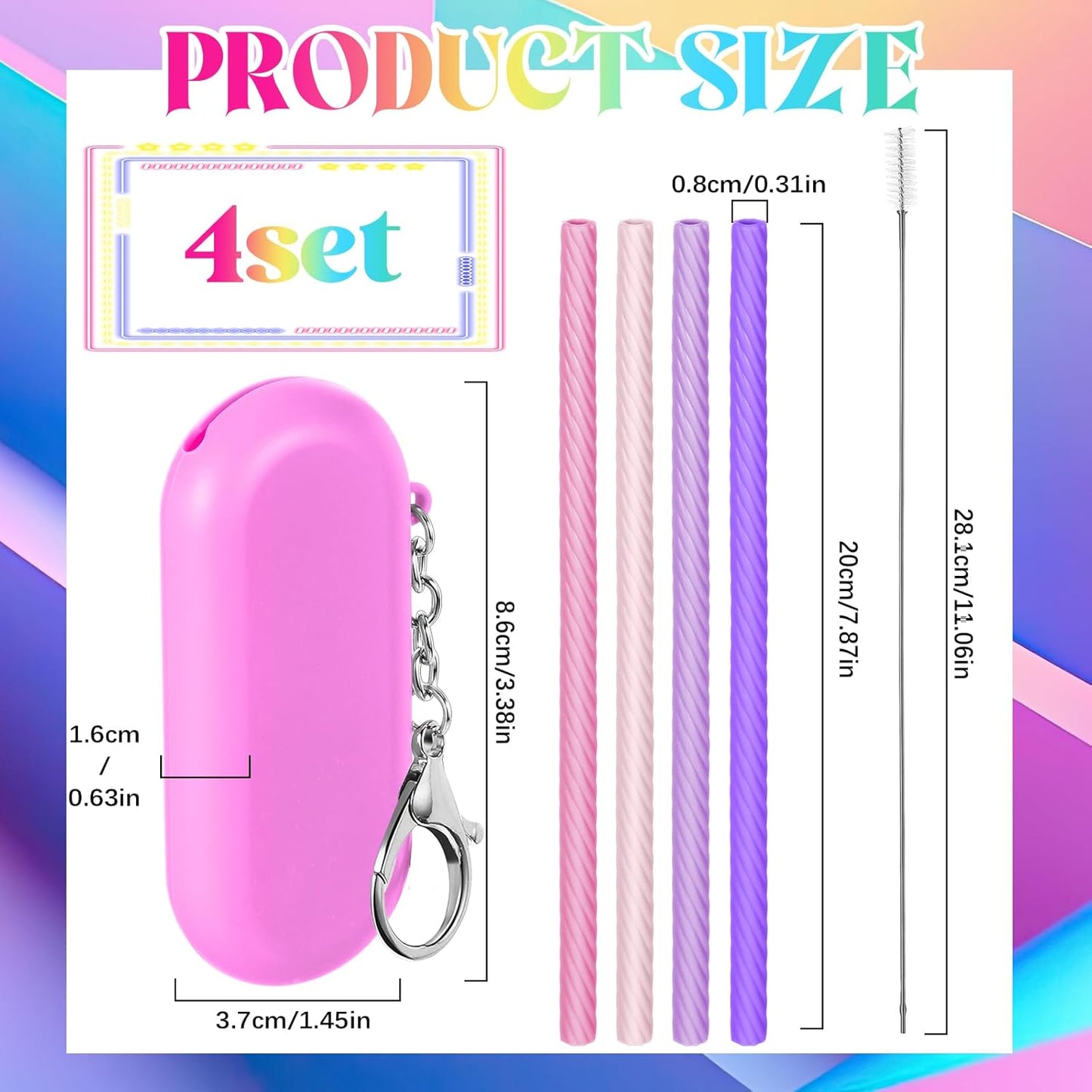 Meanplan 4 Sets Cruise Ship Essentials,4 Set Silicone Straws with Case Reusable Silicone Portable Drinking Straw Set for Party Travel Cold or Hot with 4 Carry Case, 4 Cleaning Brushes (Classic Color)