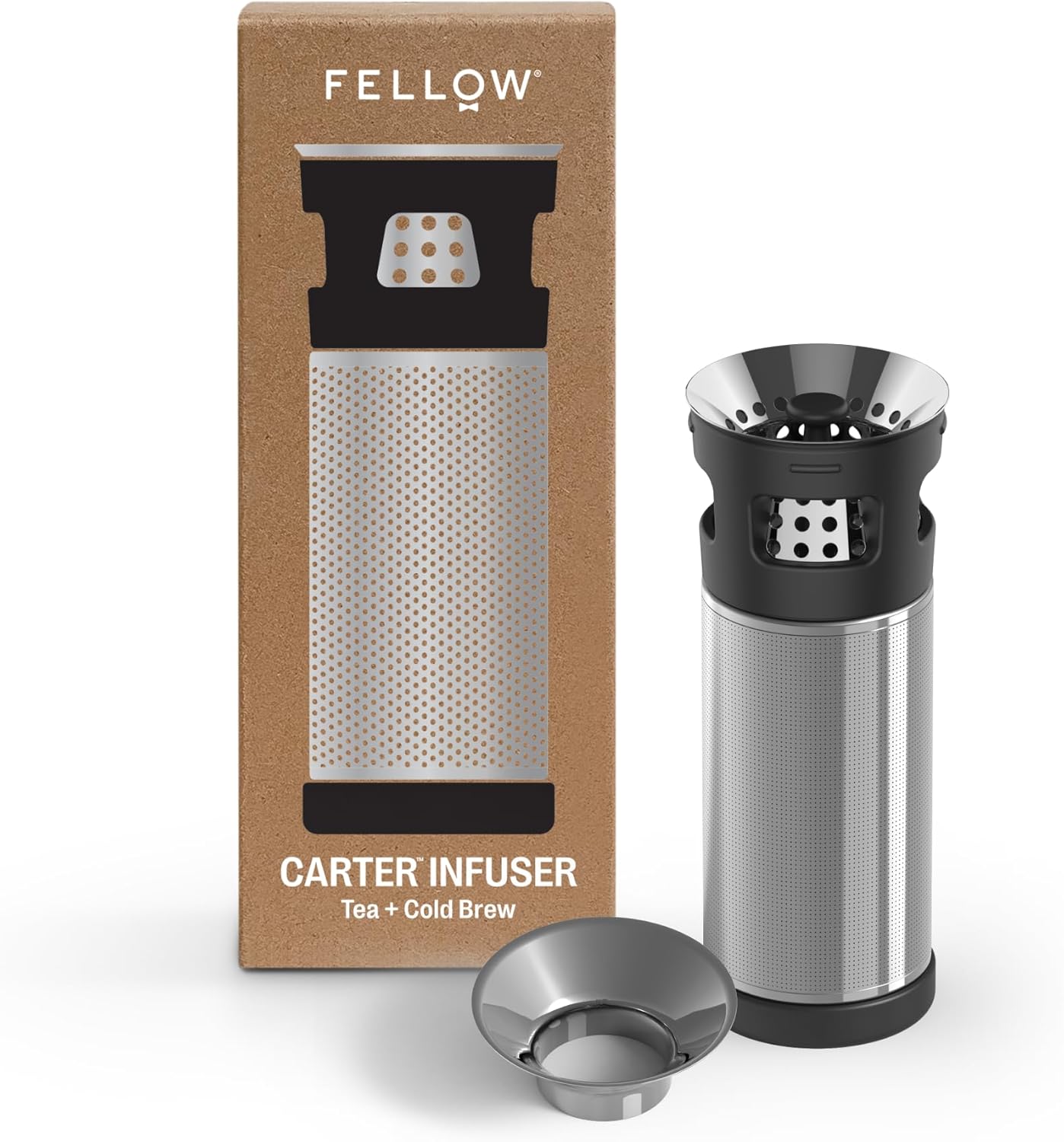 Fellow Carter Tea + Cold Brew Infuser & Carter Move 16 oz Tumbler Set - Steep Tea On-The-Go - Vacuum-Insulated Stainless Steel Travel Mug w/Snap-In Infuser For Steeping, Cold Brew, Stone Blue