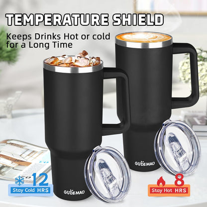20 oz Insulated Coffee Mug with Ceramic Coating, Stainless Steel Travel Mug Tumbler with Handle Lid and Straw, Double Wall Leak-Proof Coffee Travel Mug Keeps Drink Hot and Cold (Black)