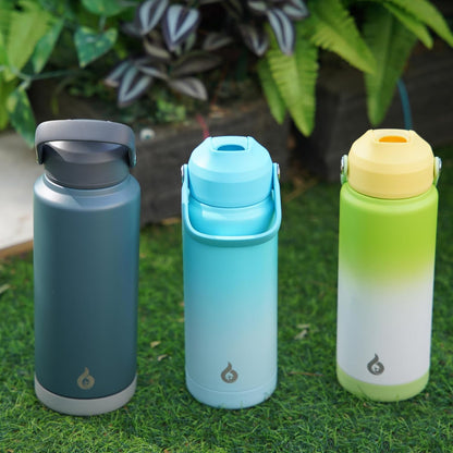 BJPKPK Insulated Water Bottle with Straw Lid, 18oz Thermo Water Bottles with Soft Nozzle, Flex Handle & Non-slip Boot, BPA Free Leak Proof Stainless Steel Metal Thermo, Tumblers, Cups,Sea Salt