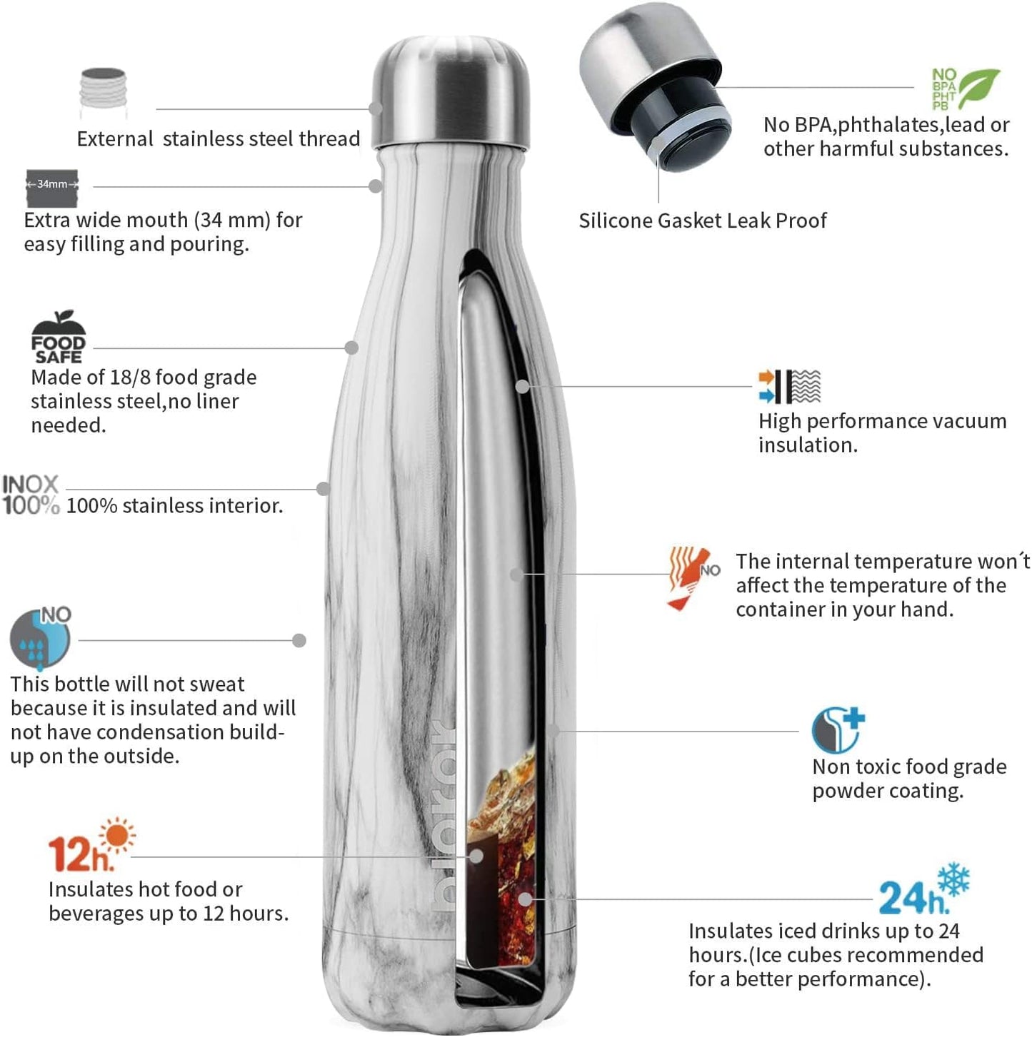BJPKPK Insulated Water Bottle 12oz Small Stainless Steel Water Bottles Reusable Metal Thermal Keep Cold and Hot,Dreamy Purple - Colors A