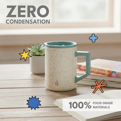 Elemental Insulated Coffee Mug - Triple-Wall Stainless Steel Summit Travel Cup for Hot and Cold Drinks - Thermal Coffee Mug with Lid and Handle for Camping, Office & Travel 16oz - Rainbow Speckle