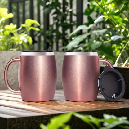 CHILLOUT LIFE Stainless Steel Insulated Coffee Mugs Set of 2 (14oz) – Double Wall Coffee Cups with Spill Resistant Lid & Strong Handle, Shatterproof Cups for Cold Drinks and Hot Beverages