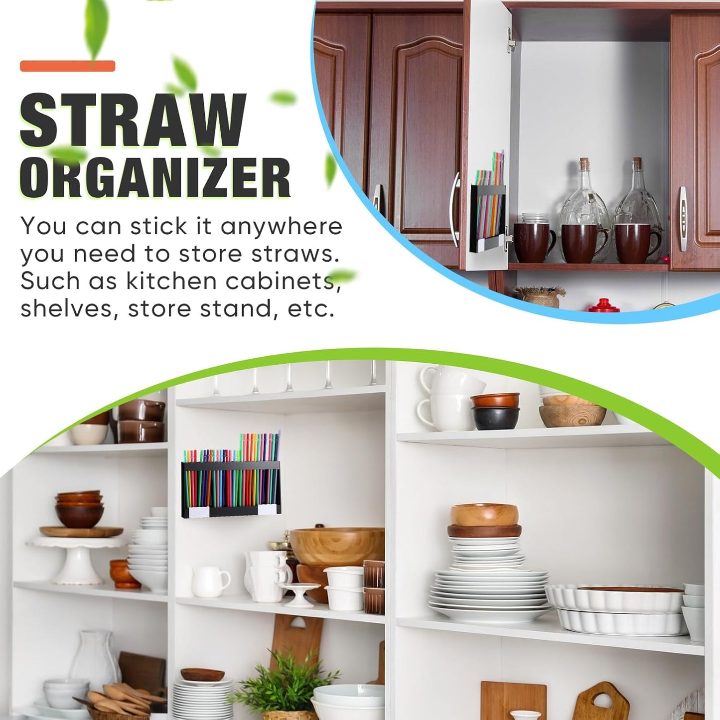 Qinyoung Acrylic Straw Holder for Cabinet Door with Double Sided Adhesive Tape Reusable Straw Organizer Tumbler Storage Kitchen Accessories Container for Counter Cupboard(Classic,Large,Transparent)