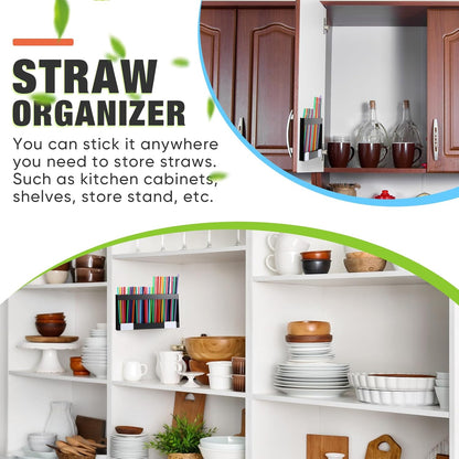 Qinyoung Acrylic Straw Holder for Cabinet Door with Double Sided Adhesive Tape Reusable Straw Organizer Tumbler Storage Kitchen Accessories Container for Counter Cupboard(Classic,Large,Transparent)