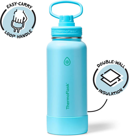 ThermoFlask Insulated Water Bottle with Spout Lid (24 oz, Lemonade Stand) - Leakproof, Stainless Steel Water Bottle for Cold & Hot Drinks, Travel & Daily Hydration