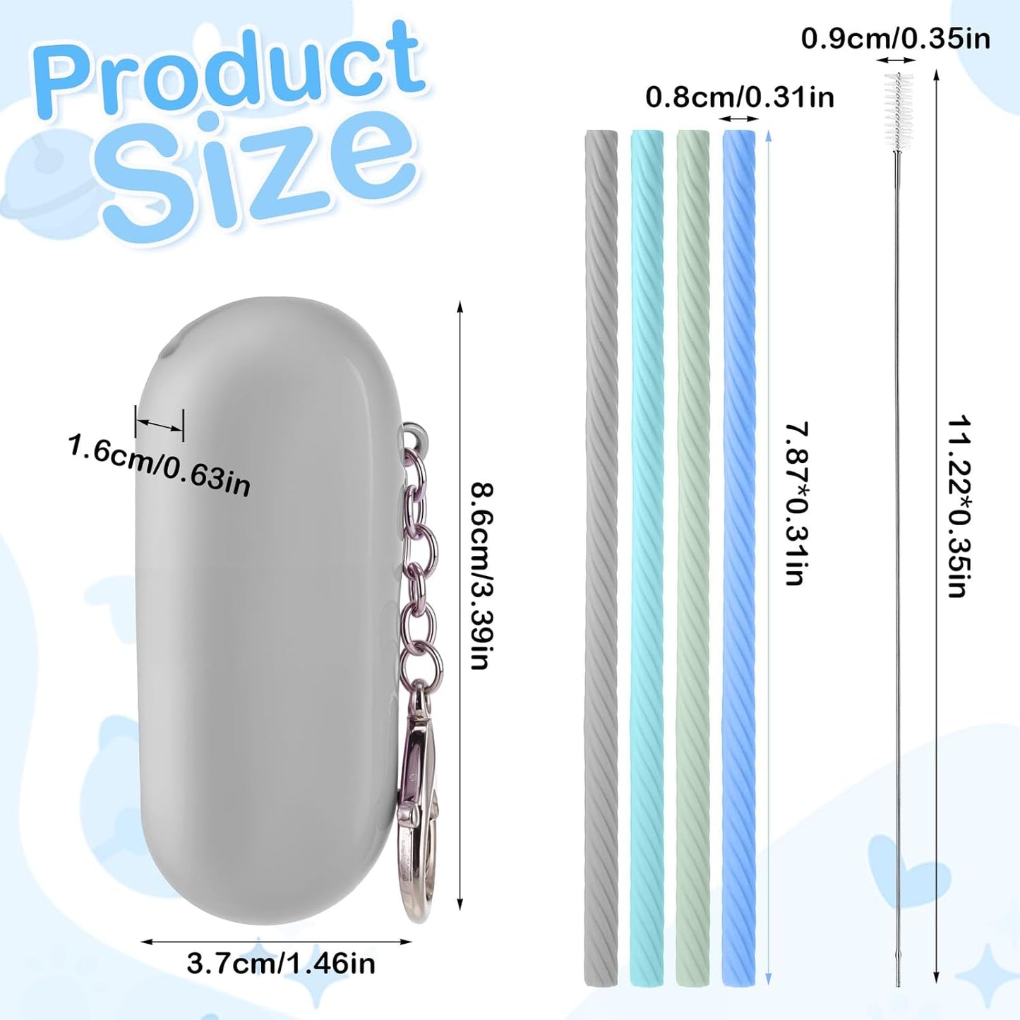 4 Set Portable Straw,Reusable Straws Silicone with Case Silicone Portable Drinking travel Straw Set for Party Travel Cold or Hot with 4 Cleaning Brushes (Purple,Pink,Green, Blue）