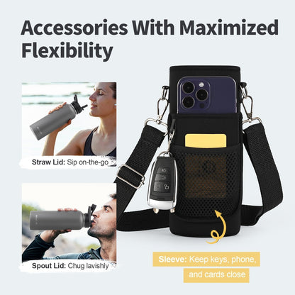 WixByti 40 oz Insulated Water Bottle with Straw (Cold for 36 Hrs), Stainless Steel Triple Wall Vacuum Sports Water Jug, Leakproof Hydro Cup Flask with Paracord Handle & Straw Spout Lids & DIY Stickers