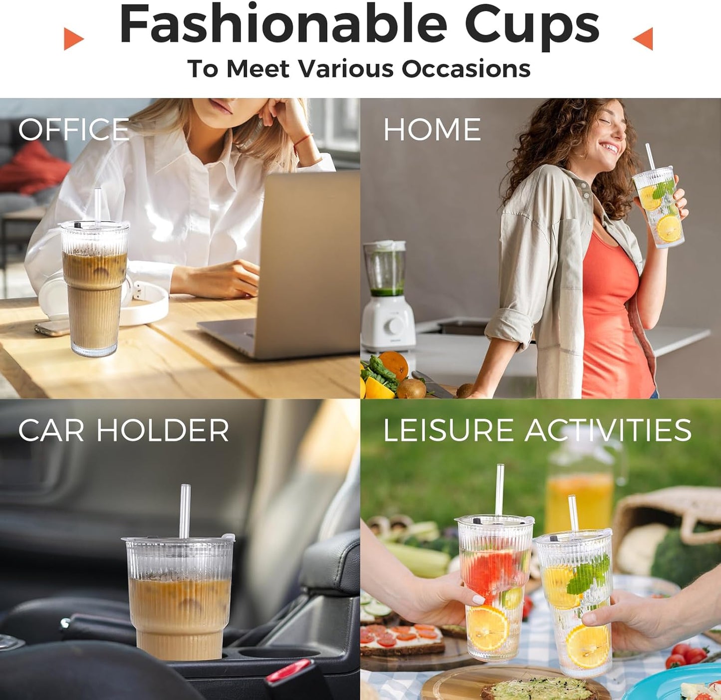 Reusable Plastic Boba Cup With Lids And Straws, 24Oz/700ml Smoothie Cups, Iced Coffee Cup, Leakproof Kawaii Cup, Boba Tumbler With Boba Reusable Straw,Double Wall Clear Bubble Tea Cup