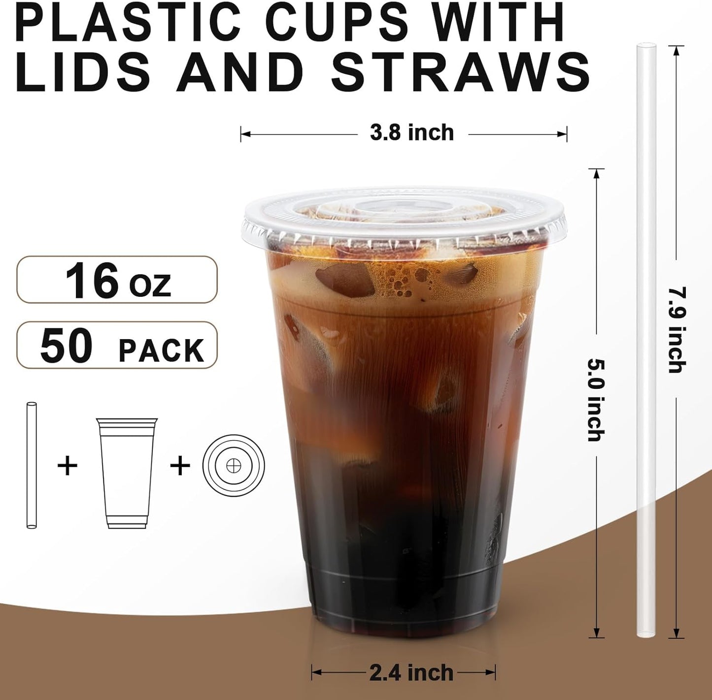 Lamosi 100 Pack 20 oz Clear Plastic Cups with Lids and Straws, Disposable Iced Coffee Cups with Lids for To-Go Cold Drinks, Smoothies and Slushie