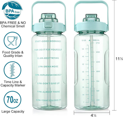 Half Gallon Water Bottle with Sleeve, 64OZ Motivational Water Bottle with Straw & Time Marker, BPA Free Leakproof Gym for Sport Workout