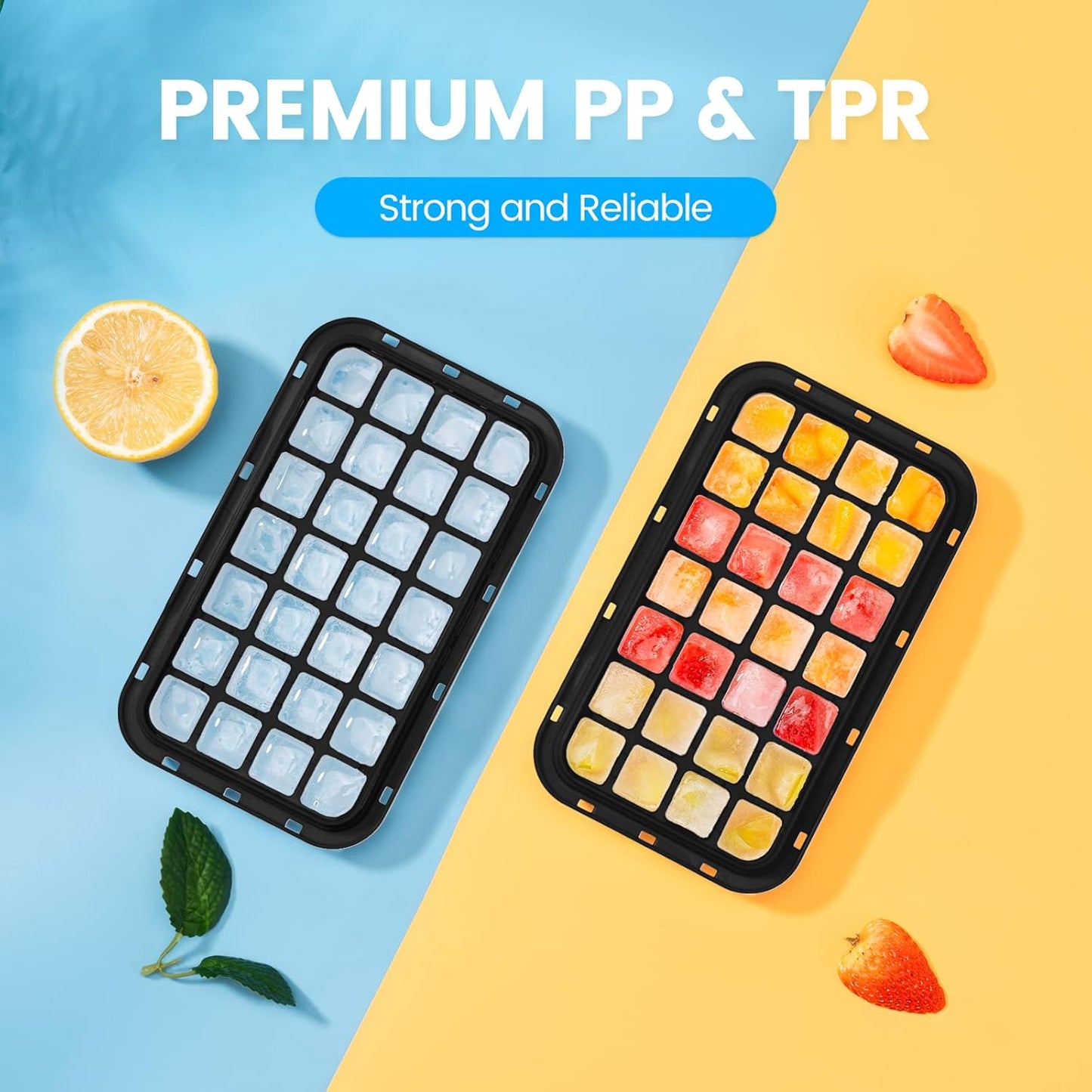Ice Cube Tray with Lid and Bin, PHINOX 56 pcs Ice Trays for Freezer, Ice Cube Trays for Freezer with 2 trays, Container, Lid & Ice Scoop, BPA Free