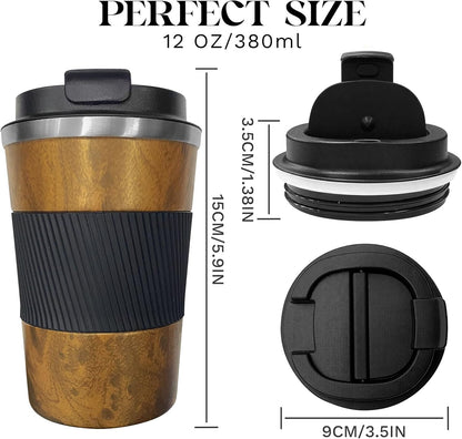 YINBAOGE Insulated Travel Coffee Mug, Spill & Leak Proof, Portable To Go Camping Stainless Steel Coffee Tumbler, Reusable Thermal Coffee Cup with Lid for Hot & Cold Drinks (Black, 12 OZ)