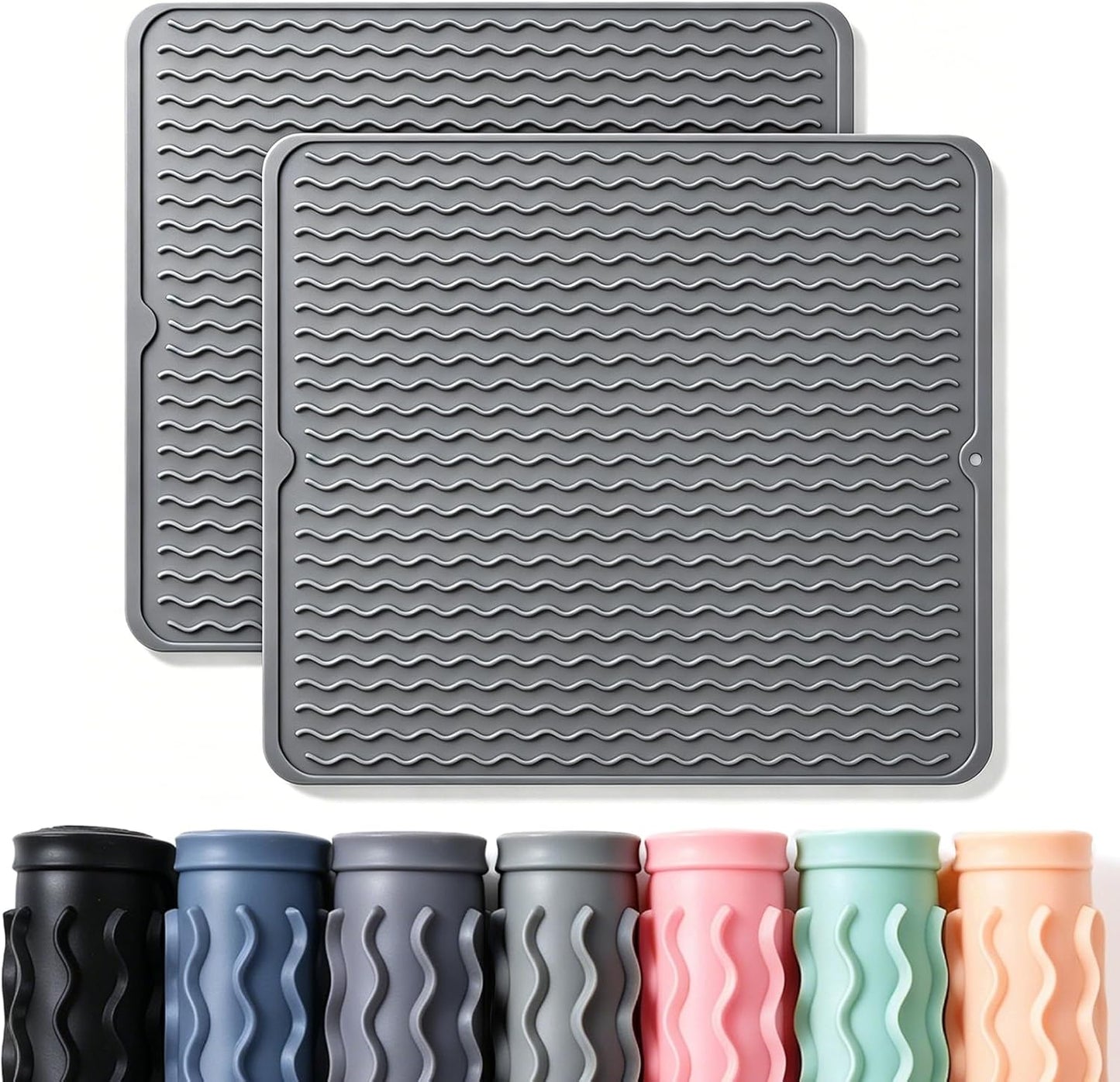 2 Pack Caketime Silicone Dish Drying Mat for Kitchen Counter Heat Resistant Under Sink Waterproof Coffee Bar Accessories Dining Rack Stone Utensil Holder Countertop Decor Must Haves 2026
