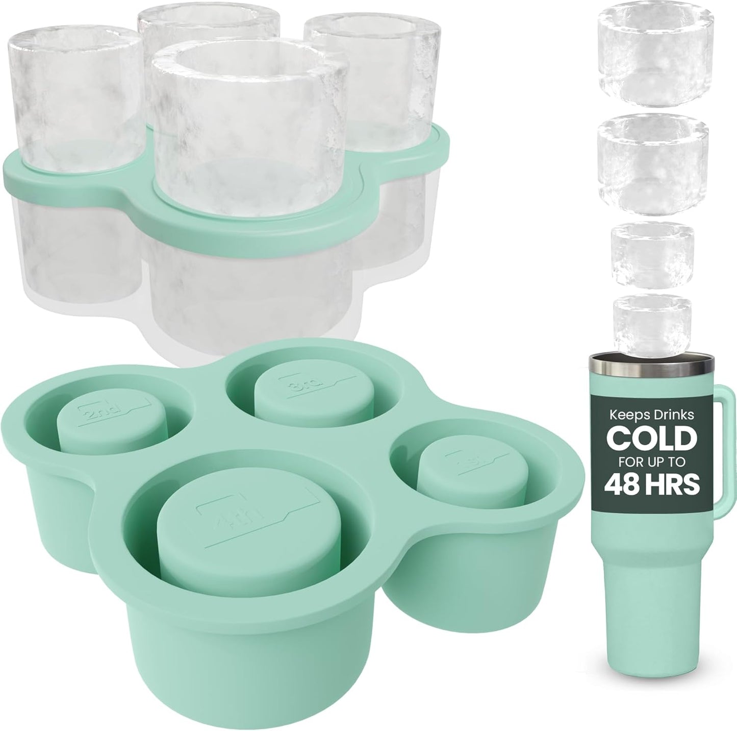 4-Ring Silicone Ice Cube Tray for Stanley Cup with Lid and Metal Reusable Straws - Stanley Ice Mold - Stanley Cup Ice Mold - Stanley Cup Ice Cube Mold for 14-40 oz Tumbler, Whiskey, Cocktails, Drinks