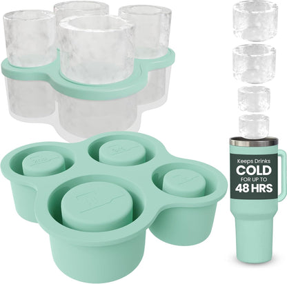 4-Ring Silicone Ice Cube Tray for Stanley Cup with Lid and Metal Reusable Straws - Stanley Ice Mold - Stanley Cup Ice Mold - Stanley Cup Ice Cube Mold for 14-40 oz Tumbler, Whiskey, Cocktails, Drinks