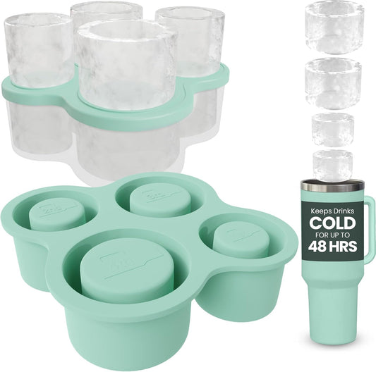 4-Ring Silicone Ice Cube Tray for Stanley Cup with Lid and Metal Reusable Straws - Stanley Ice Mold - Stanley Cup Ice Mold - Stanley Cup Ice Cube Mold for 14-40 oz Tumbler, Whiskey, Cocktails, Drinks