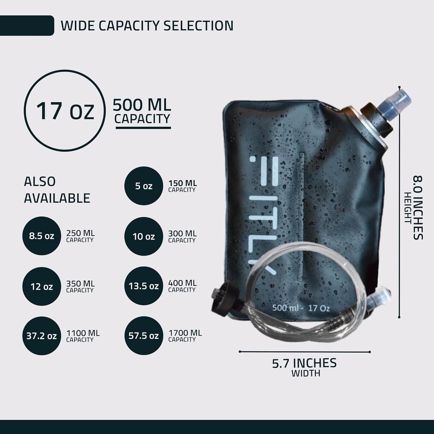 FITLY Soft Flask - Shrink As You Drink Soft Water Bottle for Hydration Pack - Folding Water Bottle Ideal for Running, Hiking, Cycling, Climbing & Rigorous Activity