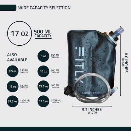 FITLY Soft Flask - Shrink As You Drink Soft Water Bottle for Hydration Pack - Folding Water Bottle Ideal for Running, Hiking, Cycling, Climbing & Rigorous Activity